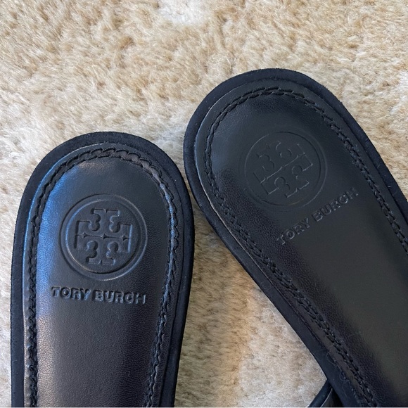 Tory Burch Annabelle Suede Leather Bow Open Toe Slide Sandals In Black Size 7 - Picture 10 of 14